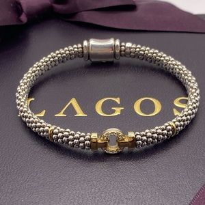 LAGOS Enso Two Tone Diamond Circle Caviar Bracelet Size Medium (7)